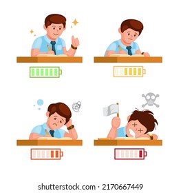 Student or office worker with stamina condition meter character set illustration vector