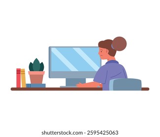Student on Computer Girl taking notes
