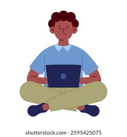 Student on Computer sitting cross legged
