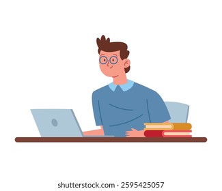 Student on Computer Young man studying