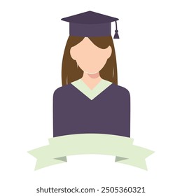 A student on graduation day in blue graduation uniform. Vector faceless woman, female silhouette illustration white isolated background