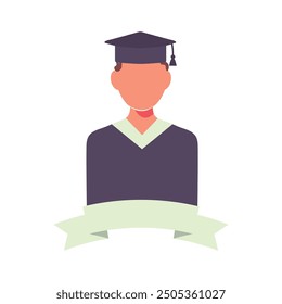 A student on graduation day in blue graduation uniform. Vector faceless man, male silhouette illustration white isolated background