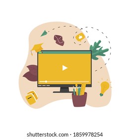 Student on online lesson with computer from home. Online education concept