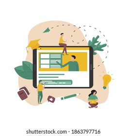 Student on online lesson with tablet from home. Online education concept