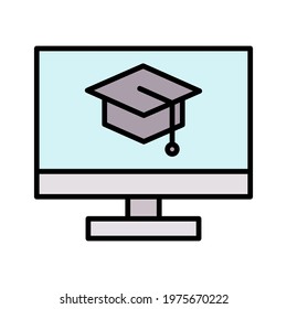 Student online, hat, learning icon vector image. Can also be used for online education. Suitable for use on web apps, mobile apps and print media.