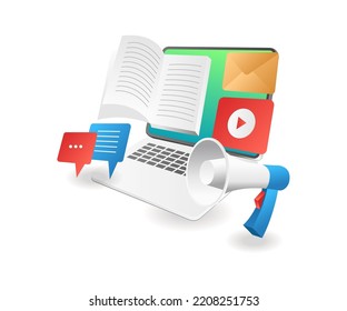 Student online learning campaign in isometric flat illustration
