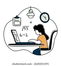 Student online learning at desk. Focused individual at a laptop, books nearby. Perfect for e learning, remote work, or study concepts. The atmosphere is diligent and calm