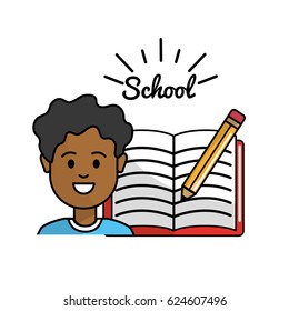 student with open notebook and pencil tool