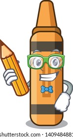 Student orange crayon isolated character