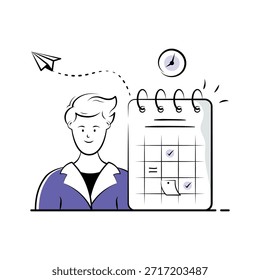 Horario de estudio de organización del estudiante con calendario académico, listo para usar ilustración