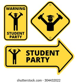 Student party funny joke danger signs set. Vector EPS8