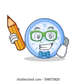 Student with pencil clock character cartoon style