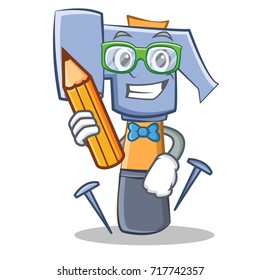 Student with pencil hammer character cartoon emoticon