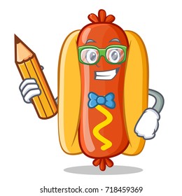 Student With Pencil Hot Dog Cartoon Character