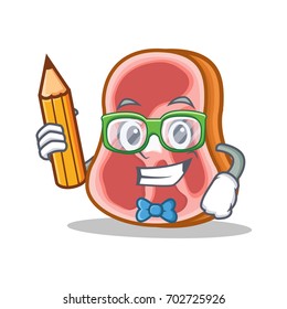 Student with pencil meat character cartoon food