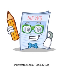 Student with pencil newspaper character cartoon style