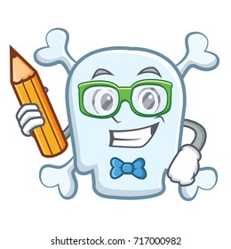 Student with pencil skull character cartoon style