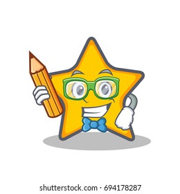 Student with pencil star character cartoon style