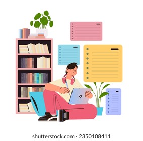 student with pencil using laptop to take digital notes online education e-learning concept