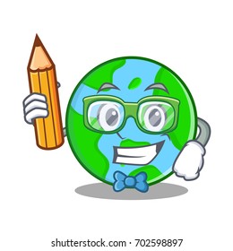 Student with pencil world globe character cartoon