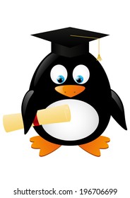 Student penguin isolated on white