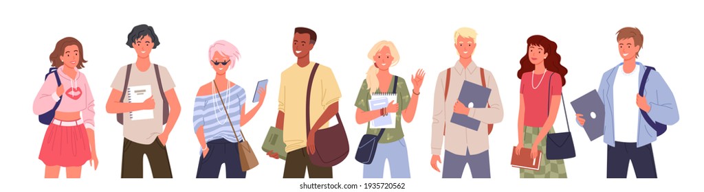 Student people diversity set, young multinational group of man woman diverse characters