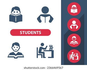 Student, People Icons. Learning, Reading, Book Vector Icon