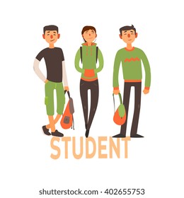 Student People Set Of Three Person With Green Clothes Simple Style Vector Illustration With Text On White Background