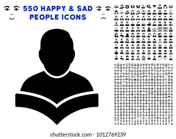 Student pictograph with 550 bonus sad and happy jobs symbols. Vector illustration style is flat black iconic symbols.