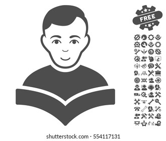 Student pictograph with bonus setup tools icon set. Vector illustration style is flat iconic gray symbols on white background.
