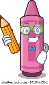 Student pink crayons in cartoon school bag