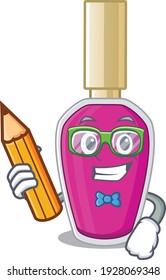 A student pink nail polish mascot design study at home during pandemic. Vector illustration