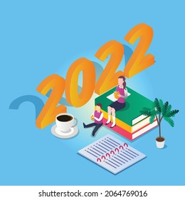 Student planning 2022 3d isometric vector illustration concept for banner, website, landing page, ads, flyer template
