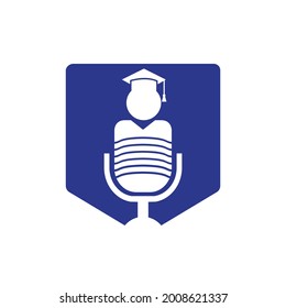 Diseño del símbolo del icono del logotipo del vector del podcast estudiantil. Concepto del logo del podcast sobre educación.	