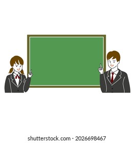 Student pointing at the blackboard 