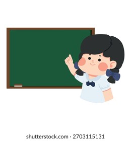 Um aluno aponta para um quadro-negro durante uma aula, destacando informações-chave e criando um ambiente de aprendizagem ativo e envolvente na sala de aula.