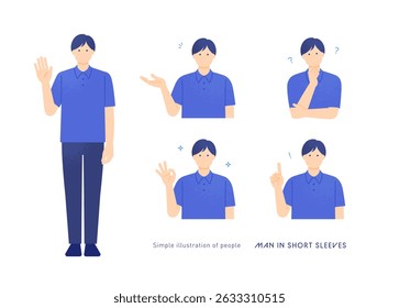 Student in polo shirt. Summer image young male vector illustration set.