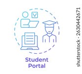 Student portal blue gradient concept icon. Academic tools, learning materials. Educational access. Round shape line illustration. Abstract idea. Graphic design. Easy to use in article, infographic