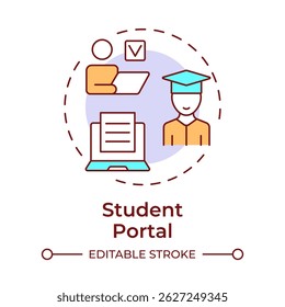 Student portal multi color concept icon. Academic tools, learning materials. Educational access. Round shape line illustration. Abstract idea. Graphic design. Easy to use in article, infographic