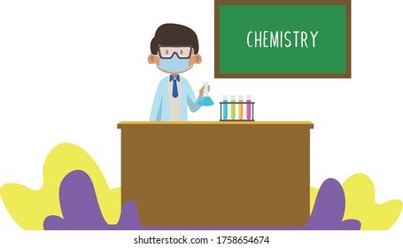 Un estudiante que practica química en clase de química