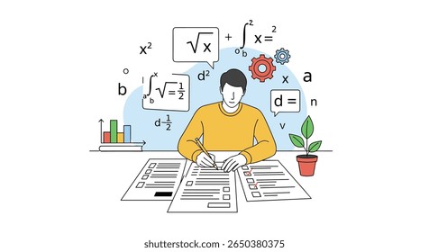 Estudante Praticando Equações e Fórmulas de Matemática para o Sucesso Educacional