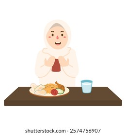 Student Praying Before Eating illustration