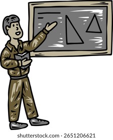 Student presenting geometry on blackboard illustration