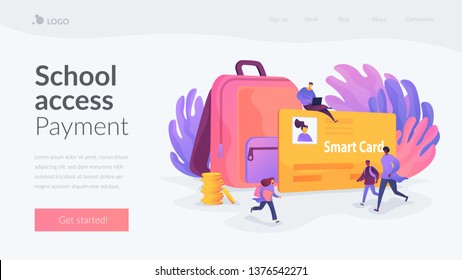 Student profile, school attendance, student identification microchip, school access concept. Website homepage interface UI template. Landing web page with infographic concept hero header image.