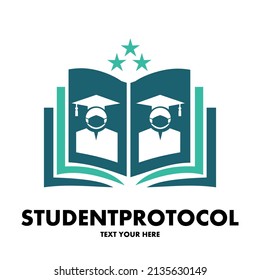 Student protocol vector logo template. This design use book and human use mask symbol. Suitable for education.