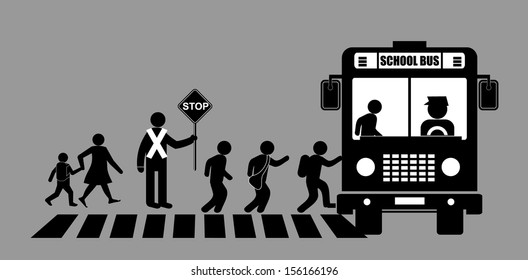 Student Pupil Children Back to School Bus Crossing Road 