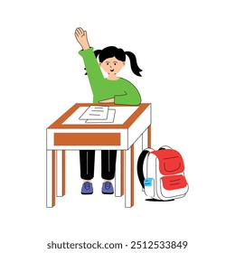 A student raising a hand to answer a question, classroom participation