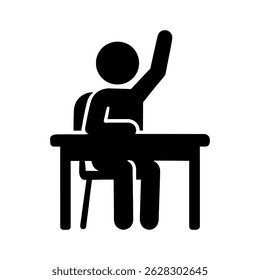 Student raising hand in class for question answer at school college university education learning icon vector