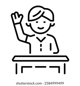 A student raising hand icon in linear style 