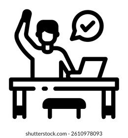 A student raising hand icon in linear style 
